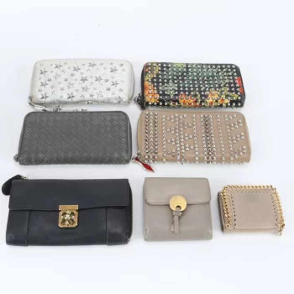 Bottega Veneta Christian Louboutin Long Wallet Bifold Leather Gray Brown